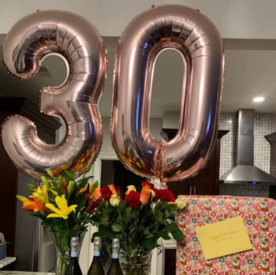 Paticool 30 Number Balloon Rose Gold,40 Inch Large 30 Number Foil Mylar Balloons For 30Th Birthday Party Celebration Decorations