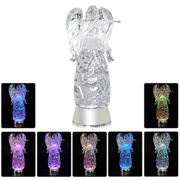 Eldnacele Tri-Color Lighted Swirl Glittering Angel, Battery Operated Led Clear Angel Decorative Light Acrylic Guardian Angel With 6 Hour Timer For Christmas (Violinist)