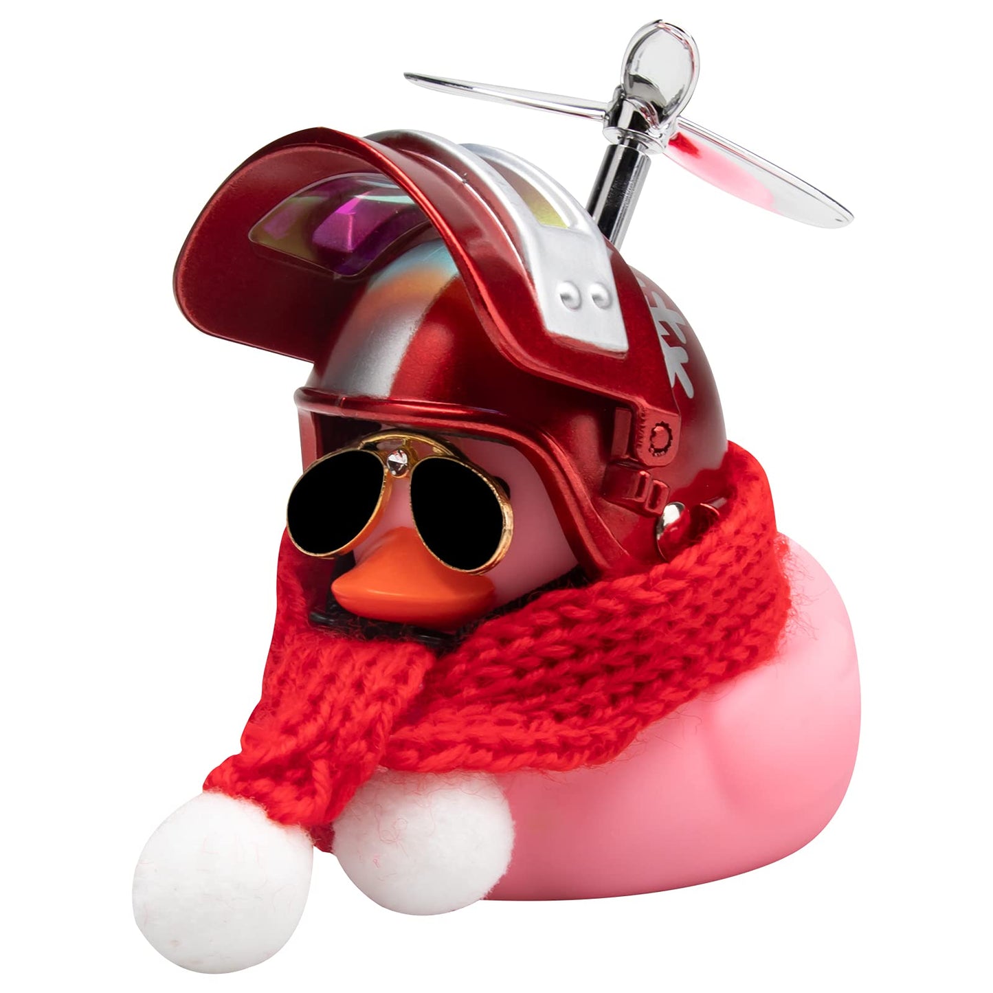 wonuu Pink Duck Car Dashboard Decorations Rubber Duck Car Ornaments Cool Duck with Propeller Helmet Sunglasses Gold Chain (X-Sno