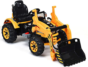 GLACER Ride on Excavator  12V Battery Powered Digger w/ 2 Speeds  Forward & Backward  Front Loader Bucket  Horn  Safety Belt  Electric Construction Vehicles for Kids 3-8 Years Old (Yellow)
