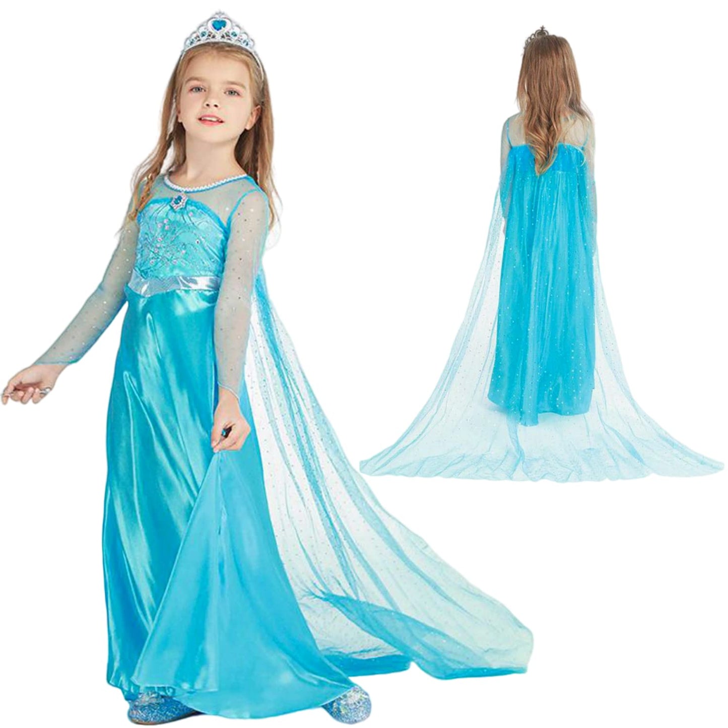 Baufuuya Princess Elsa Costume For Girls, Princess Cstume For Toddler Birthday Party Dress Up With Accessories Crown