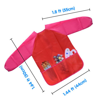 Kuuqa Childrens Kids Toddler Red Waterproof Play Apron Smock With 3 Roomy Pockets - Painting, Baking, Cooking, Smock - Age 3-5 Years (Paints And Brushes Not Included)