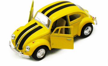 Set of 4 Cars: 5'' Classic 1967 Volkswagen Beetle with Racing Stripes 1:32 Scale (Blue/Red/White/Yellow)