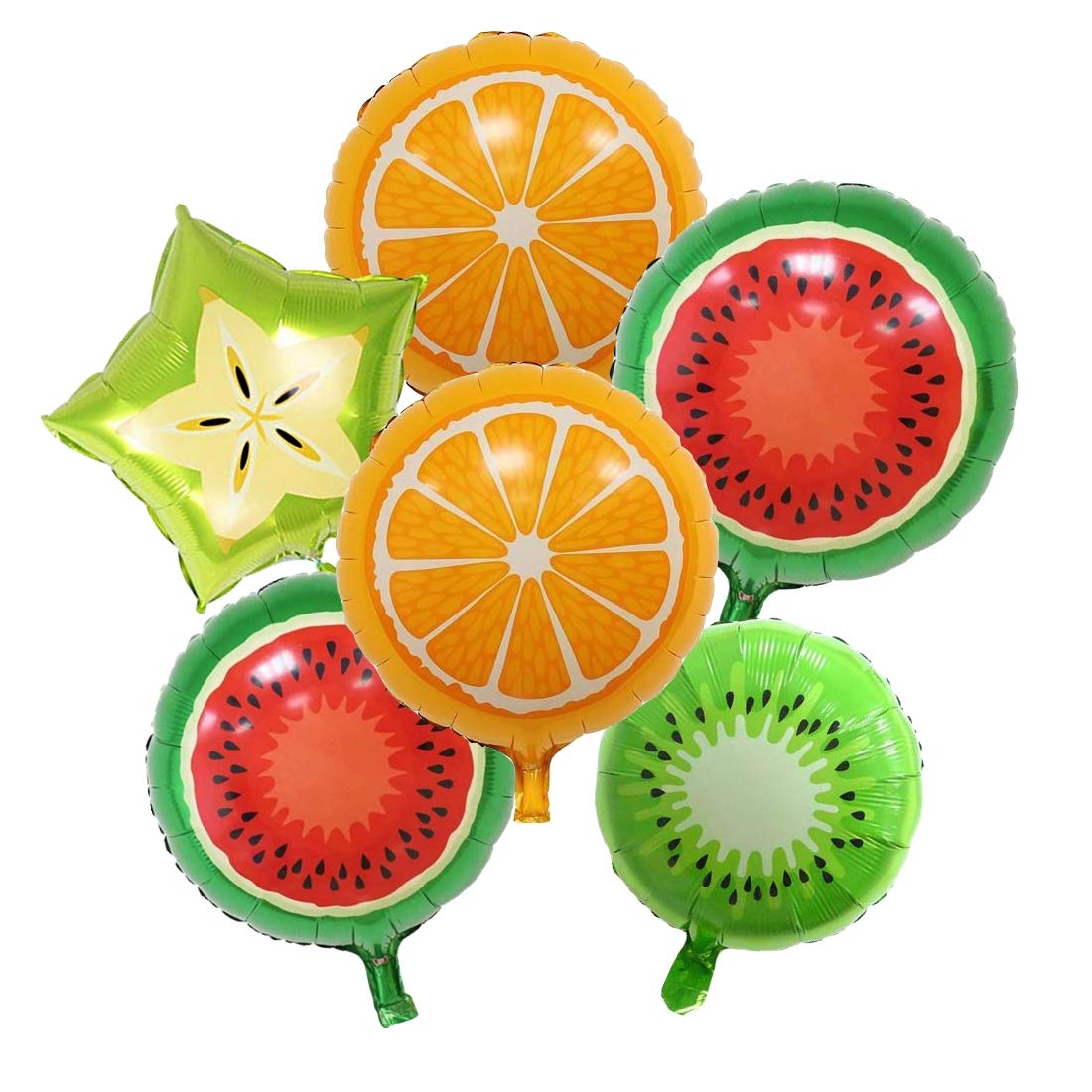 Atpata Funky 6pcs. Fruit Shape Foil Balloons Combo: Round Kiwi, Star Kiwi, Orange, and Watermelon Foil Balloons  Perfect for Su