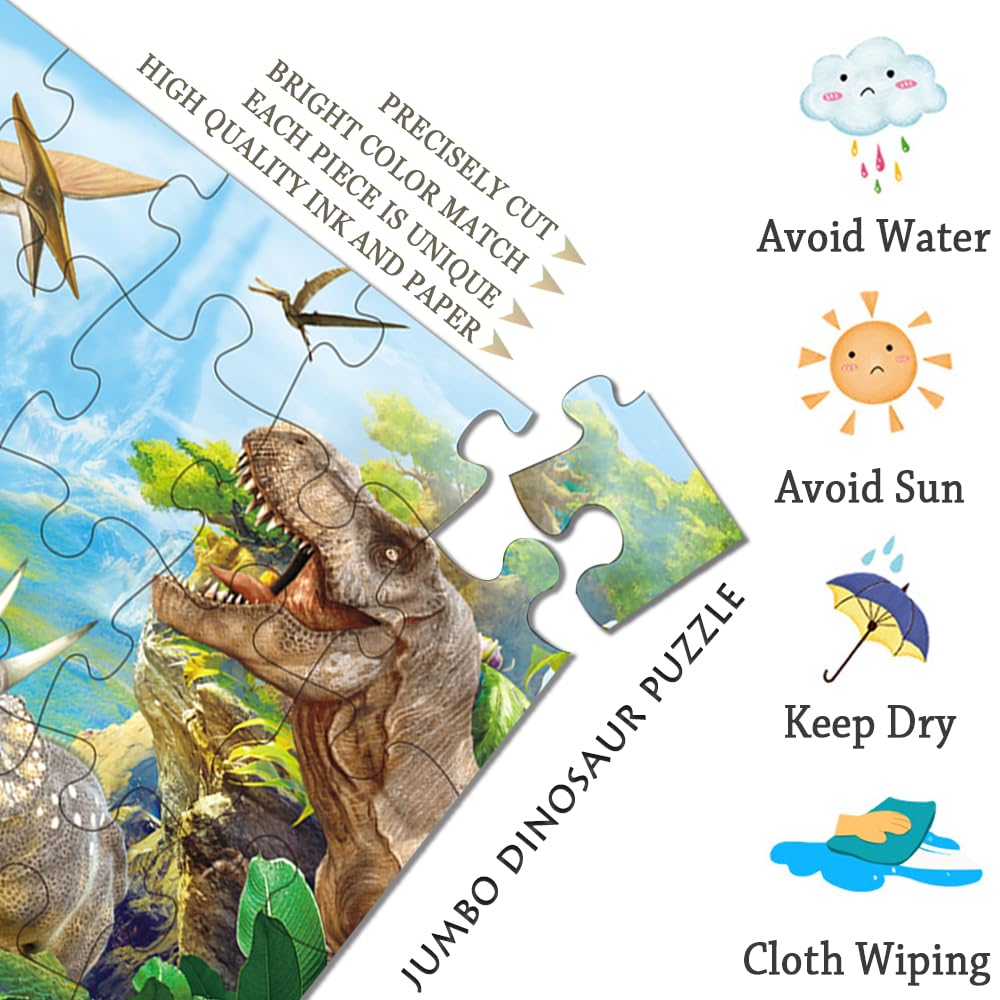 Dinosaur Jigsaw Puzzle For Kids Age 3-5 4-8 Year Old, 35 Piece Jumbo Toddler Floor Puzzle For Kid Boy Girl Learning Educational Toy Gift Box
