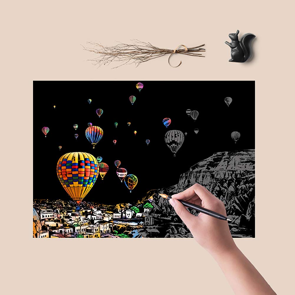 Scratch Art for Teens & Adults, Rainbow Engraving Painting Landscape Scratchboard(A4) Crafts Set: 8 Sheets with 4 tools - New Yo