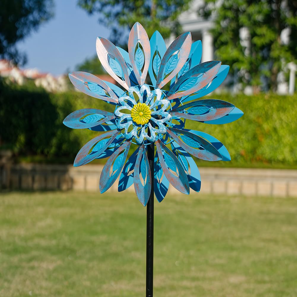 Viveta Wind Spinners,18 * 81'' Large Outdoor Wind Spinner,Double-Side Wind Sculpture With 4 Sturdy Stake,Metal Windmill For Yard