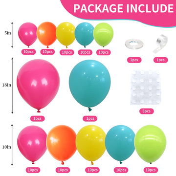 Tropical Balloon Arch Kit, Hot Pink Fruit Green Teal Orange Yellow Latex Rainbow Balloon Garland Kit For Beach Hawaiian Luau Alo