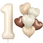 Biapian 40 Inch Cream White Number 1 Balloons, Beige White Large Number One Balloon With Cream Foil Heart Balloons For 1St Birth