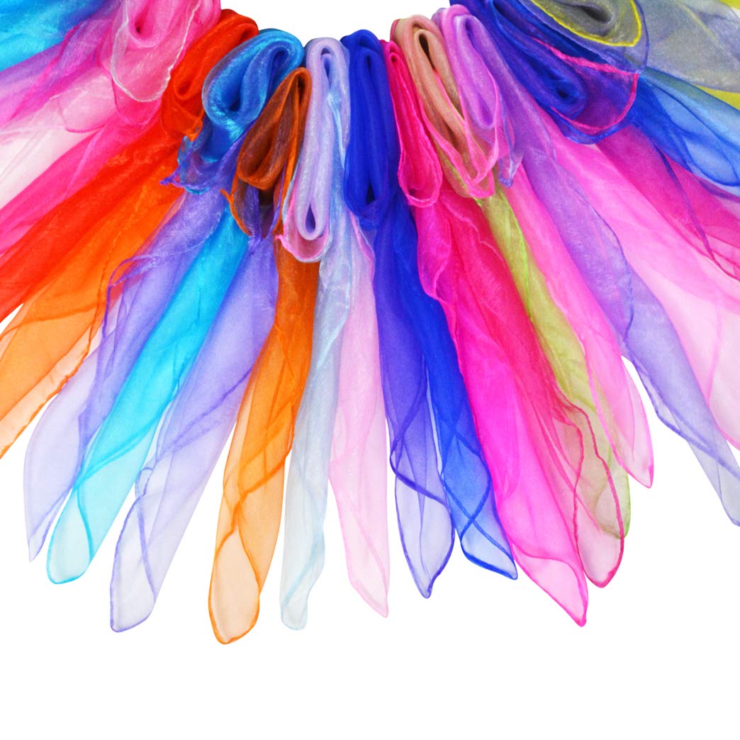 Tayfremn 28Pcs Dance Scarves, Square Juggling Silk Dance Scarves Play Scarves Movement Scarves Magic Tricks Performance Props Accessories 24 By 24 Inches,14 Color