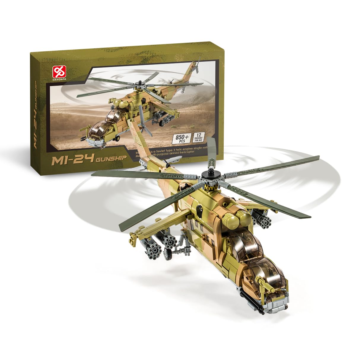 DAHONPA MI-24S Helicopter Medium Utility Military Army Air Building Bricks Set  850+ Pieces Air-Force Build Blocks Toy  Gift for Kid and mature-themed