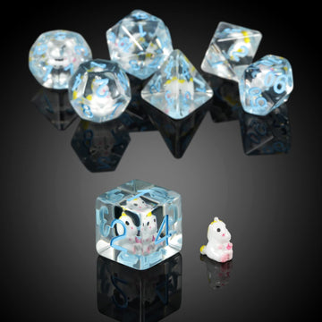 Unicorn DND Dice Set, DNDND 7PCS Cute Resin D&D Dice with Velvet Bag for Dungeons and Dragons Role Playing Games and Tabletop Ga