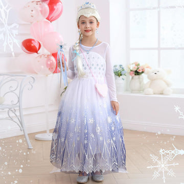 Luzlen Girls Princess Costume Kids Elsa Dress Up Outfit Halloween Birthday Party White Cosplay Dress With Wig Accessories,6-7 Years(Label 140)