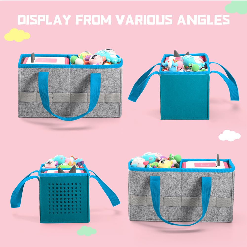 Pisosn Carrying Case For Toniebox Starter Set And Tonies Figurines, Travel Felt Cloth Musical Toy Folding Bag For Toniebox Accessories (Blue)