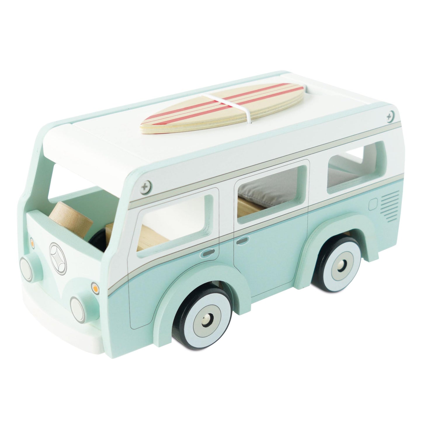 Le Toy Van Wooden Holiday Campervan - Blue, One Size, Model TV478, Includes Detachable Surfboard, Ideal for 3 Year Olds+