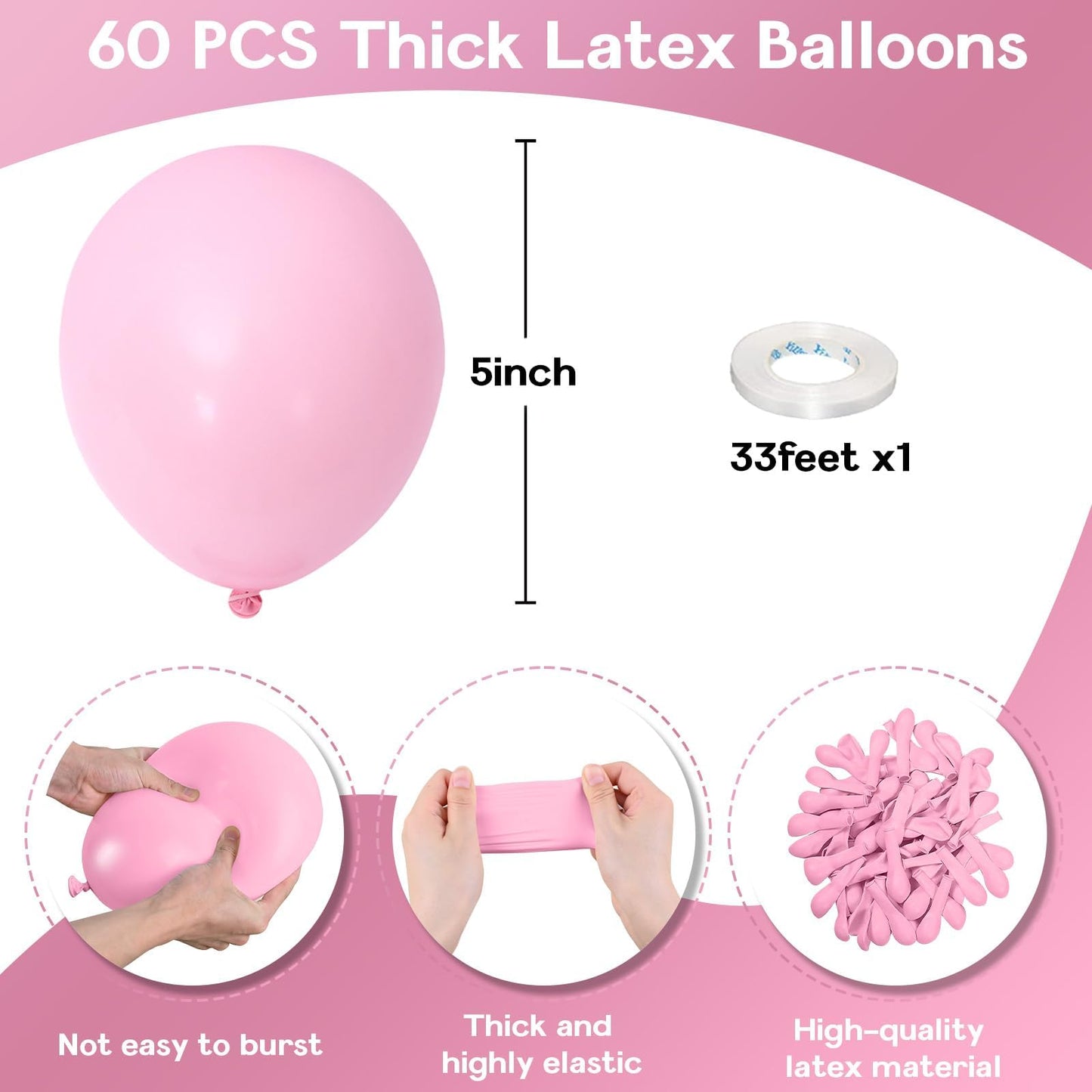Jobkoo Pastel Pink Balloons 5 Inch, 60 Pcs Small Baby Pink Balloon Light Pink Latex Balloons 5'' Mini Matte Pale Macaron Pink He