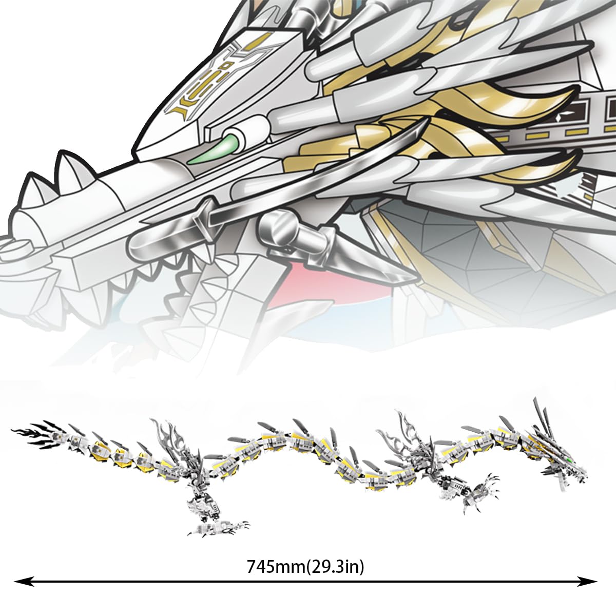 HONLANCH Dragon Series White Mechanical Building Blocks Set - 1485 Pieces, Large Plastic Toy for Kids and Adults (Model 8093)