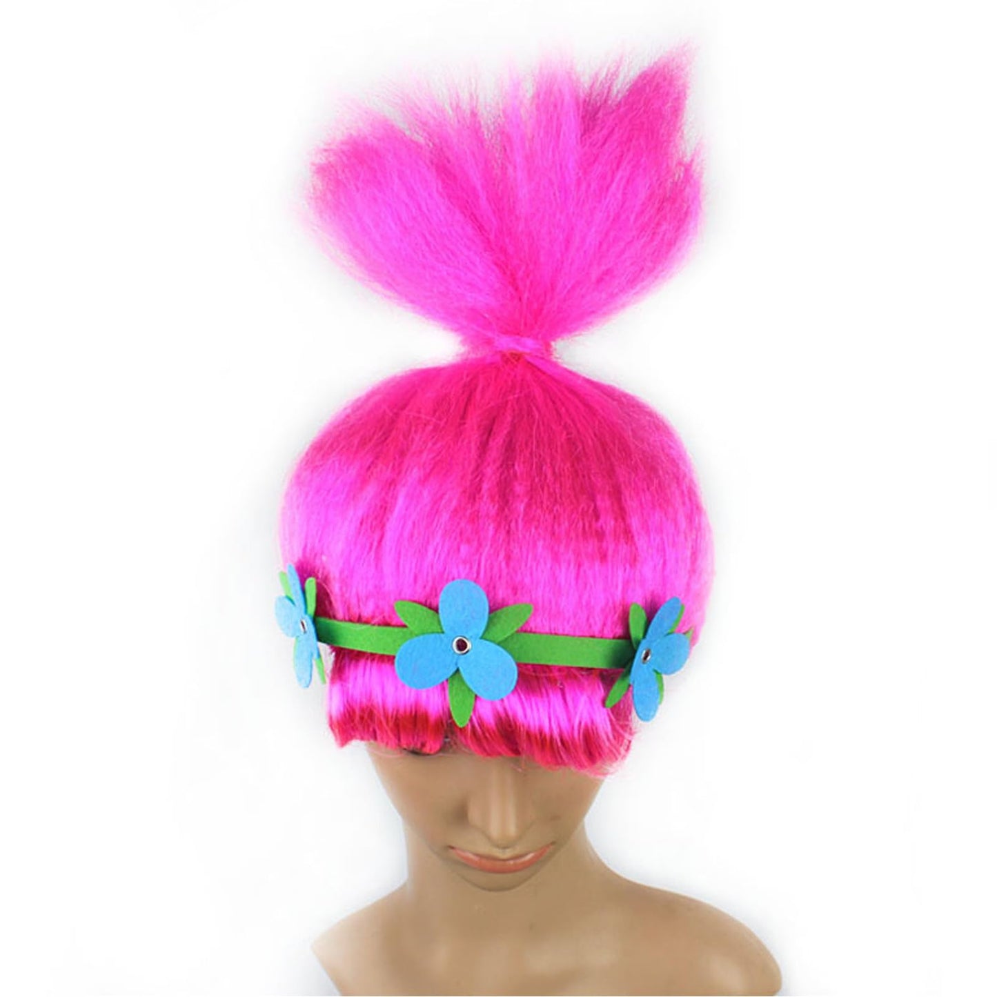 Moyeecoo Halloween Troll Wig,Trolls Costume Hair Wig, Cosplay Troll Wig With Blue Flower Crown, Synthetic Soft Fiber Wigs, Troll