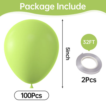 Kalor Lime Green Balloons,100 Pcs 5 Inch Mini Matte Latex Balloons For Balloon Garland Arch, Birthday Decoration, Wedding Party, Baby Shower Decorations