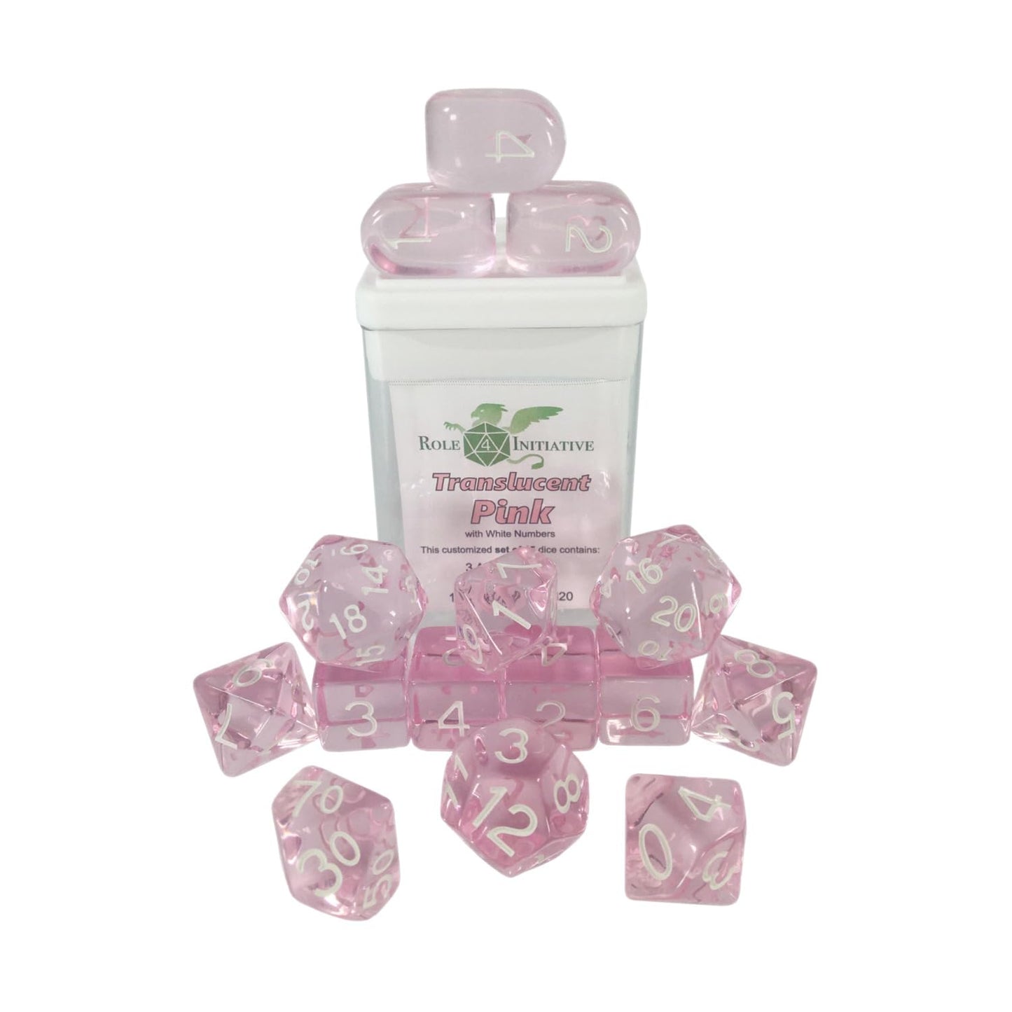 Role 4 Initiative Polyhedral Dice - Translucent Pink W/White And Arch'D4 (15)