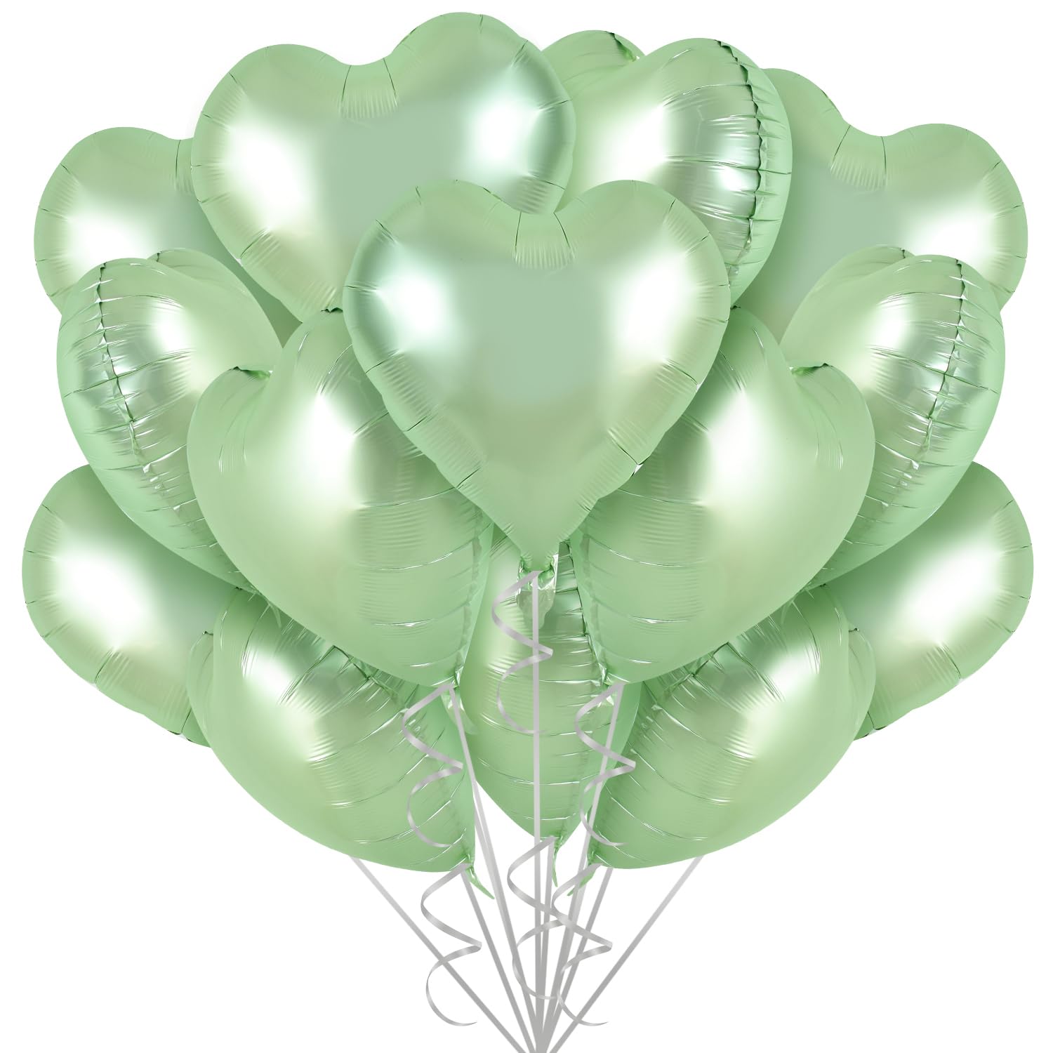 TONIFUL 30Pcs 18 Inch Olive Green Heart Balloons Sage Green Heart Shape Foil Mylar Balloons Decoration for Birthday Valentines 