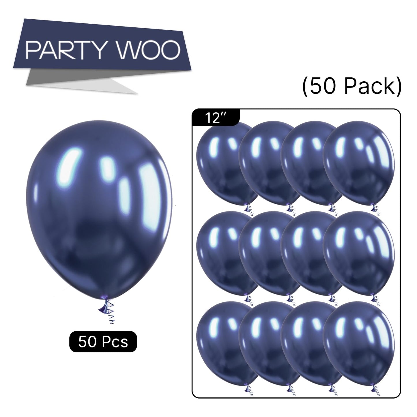 Partywoo Metallic Navy Blue Balloons, 50 Pcs 12 Inch Metallic Navy Balloons, Navy Balloons For Balloon Garland Balloon Arch As Party Decorations, Birthday Decorations, Wedding Decorations, Blue-G113
