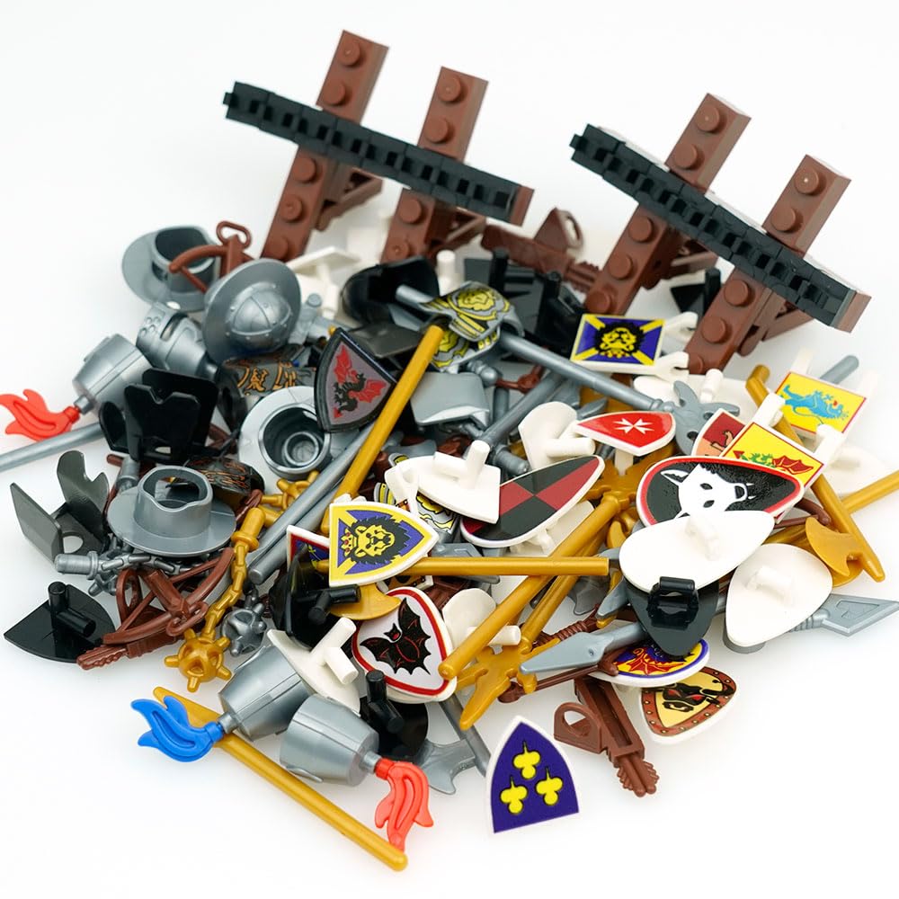 Pamvava Medieval Knights  protective covering Pack Building Blocks Accesories Kits  Helmet decorative replica blades Shield Bow Arrow Toys for Bricks Figures  Soldier Castle Equipment Bricks Sets for Kids