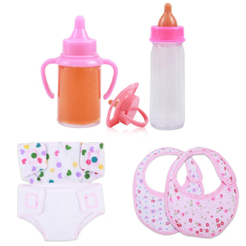 Caranovo Baby Doll Accessories Set - Baby Doll Feeding And Caring With Bottles & Pacifier, Diapers And Bibs Best Doll Pretend Play Set For Kids Gift