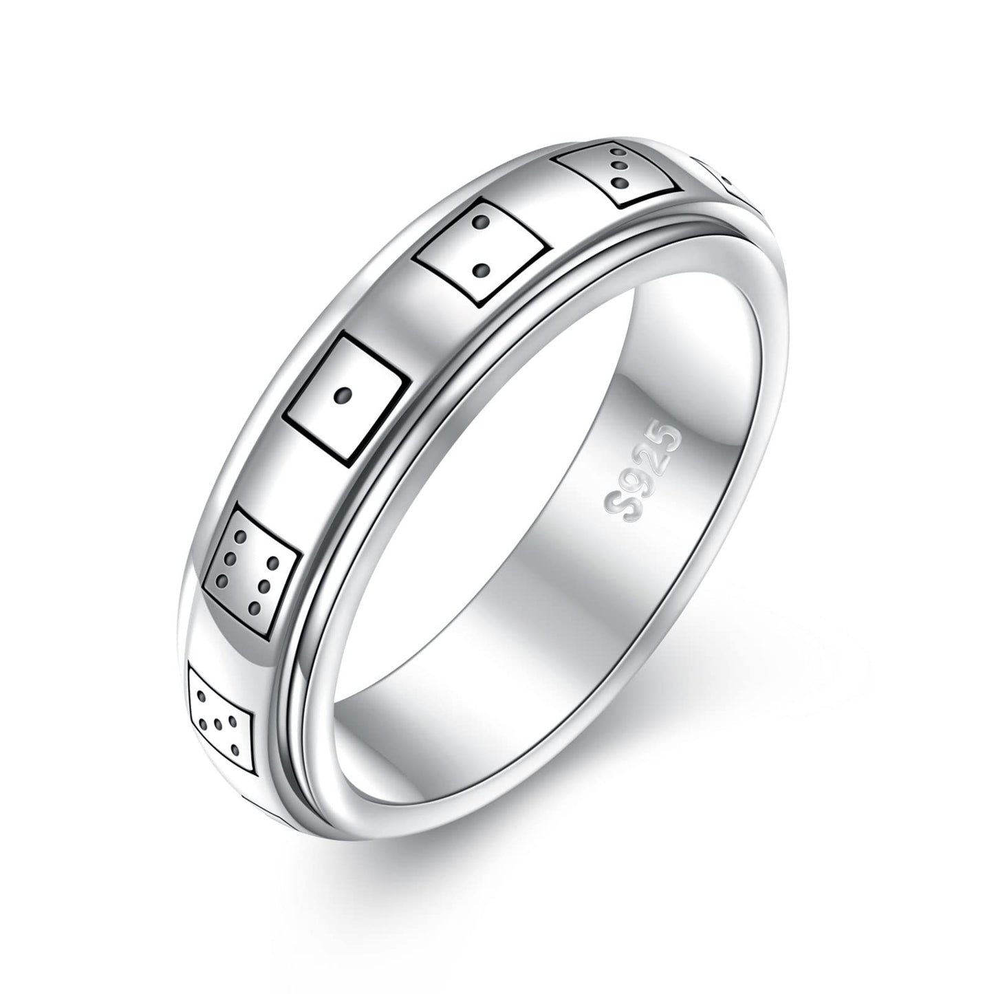 Hoohwe Spinner Rings For Anxiety,S925 Sterling Silver Fidget Anxiety Worry Relieving Boredom Adhd Autism Band Rings(7.Dice Rings