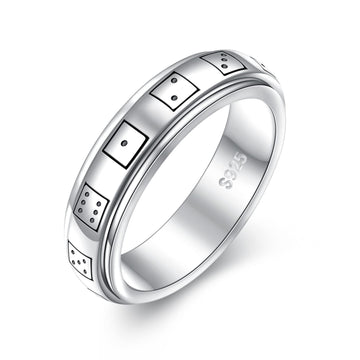 Hoohwe Spinner Rings For Anxiety,S925 Sterling Silver Fidget Anxiety Worry Relieving Boredom Adhd Autism Band Rings(7.Dice Rings