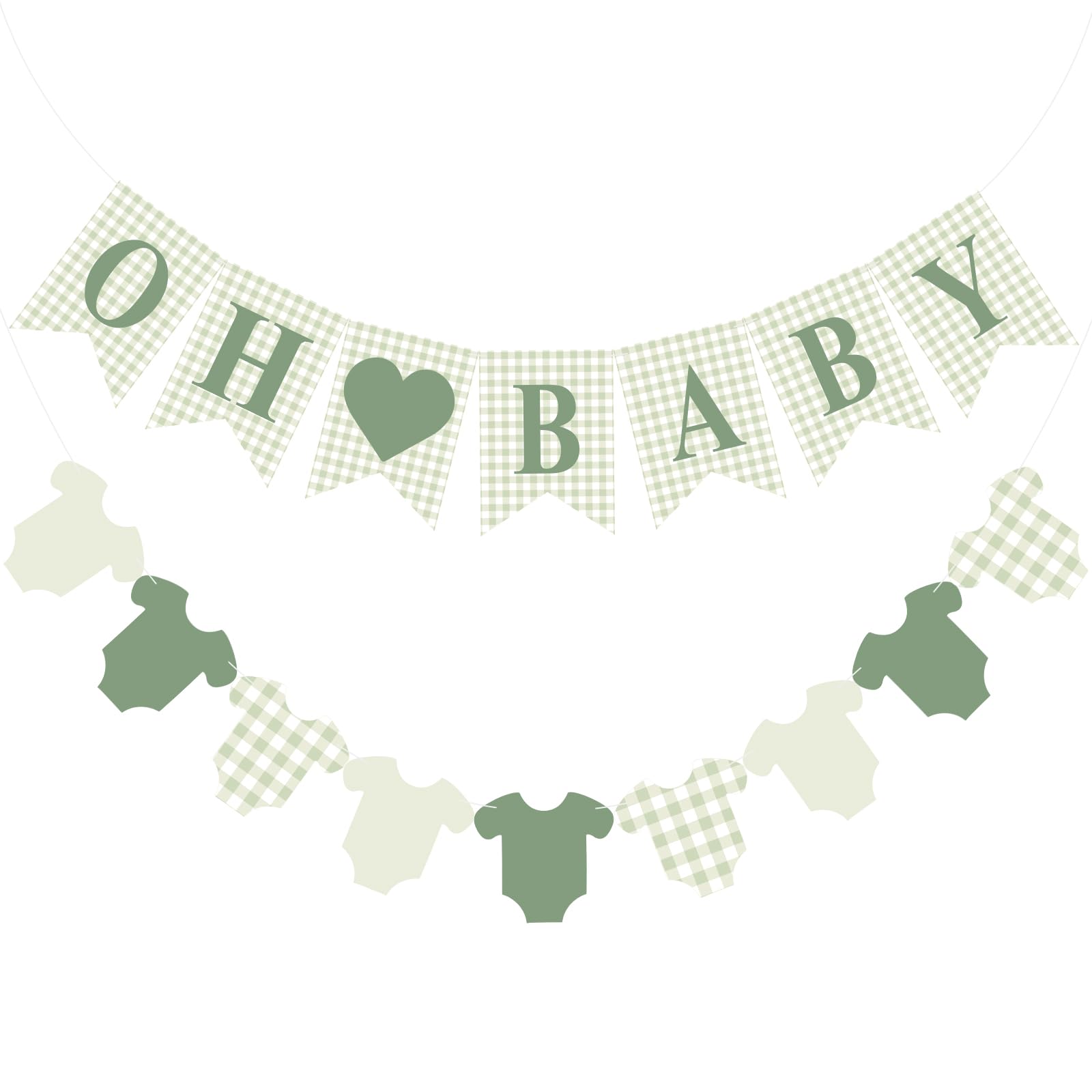 Hahafelt 1 Pcs Green Gingham Baby Banner for Party Decorations Green Pre Strung Baby Shower Gender Reveal Paper Banner for Table