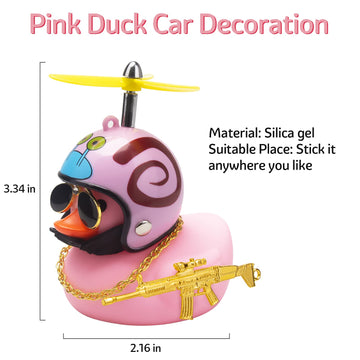 Wonuu Rubber Duck Car Ornaments Pink Duck Car Dashboard Decorations Set With Propeller Helmet, Sunglasses, And Gold Chain. (W-Pink-Snail)