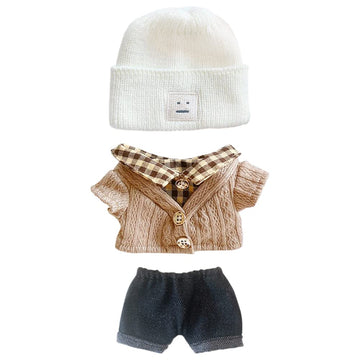 Niannyyhouse 7.8In/20Cm Plush Doll Clothes Hat Button Sweater Denim Flanging Jeans Doll Dressup (White+Brown)