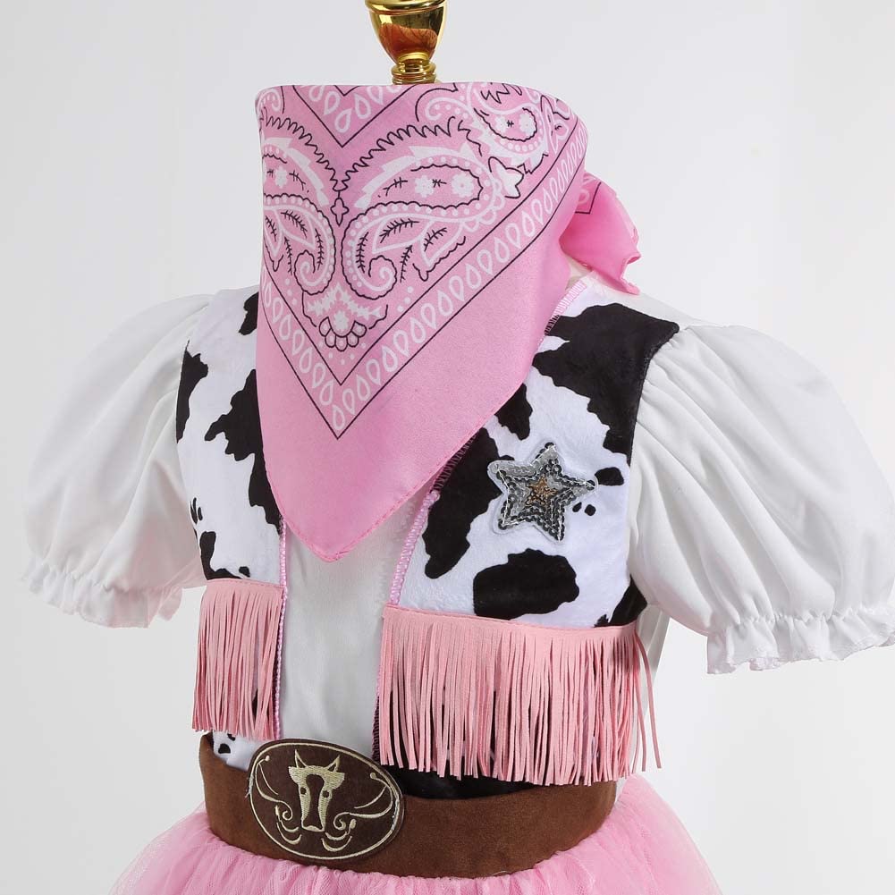 Lmyove Cowgirl Halloween Costume For Girls, Role Play Party Dress Up Outfit For Kids (Large, Pink & White)