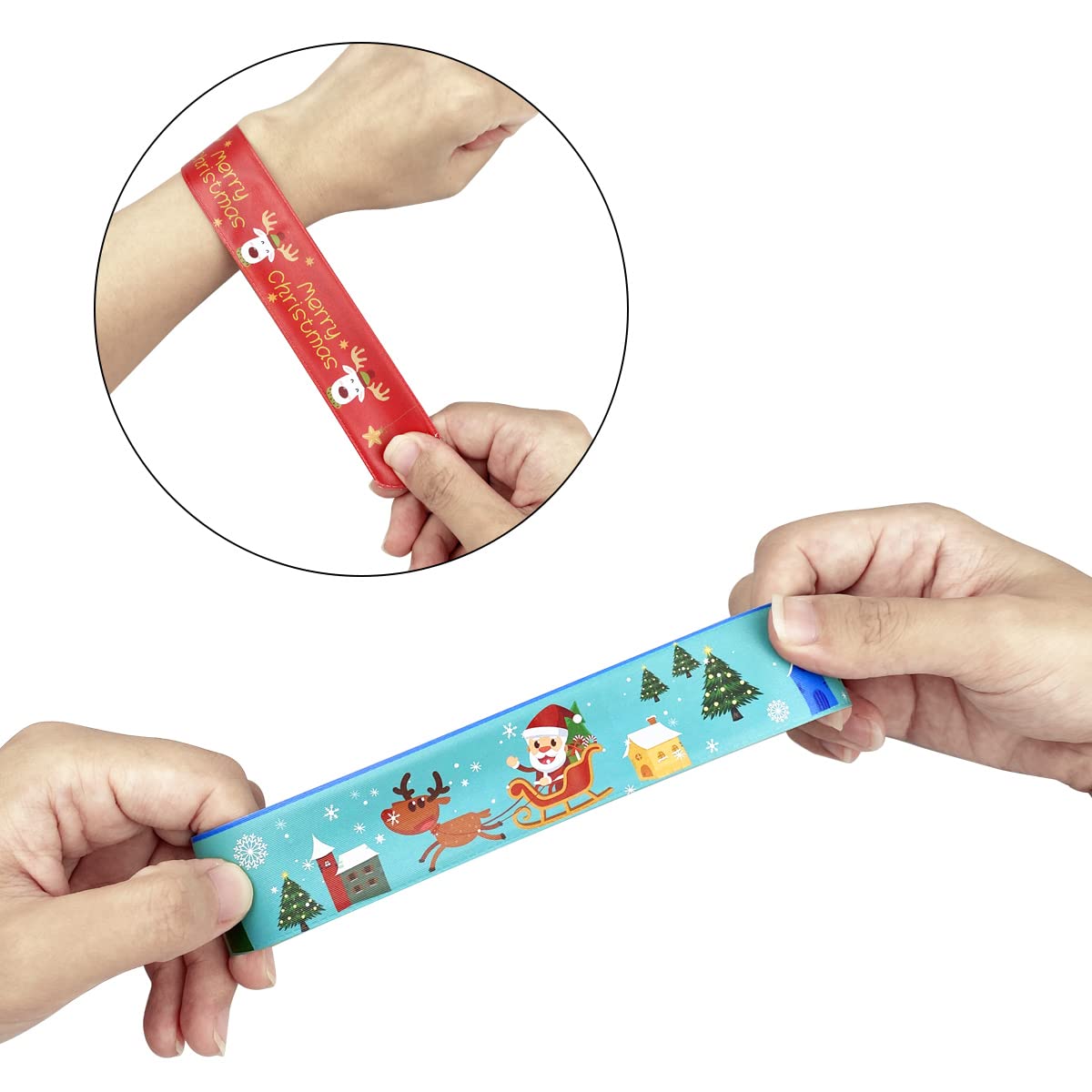 JoFAN 48 PCS Christmas Slap Bracelets Christmas Toys for Kids Boys Girls Toddlers Christmas Party Favors Stocking Stuffers Gifts