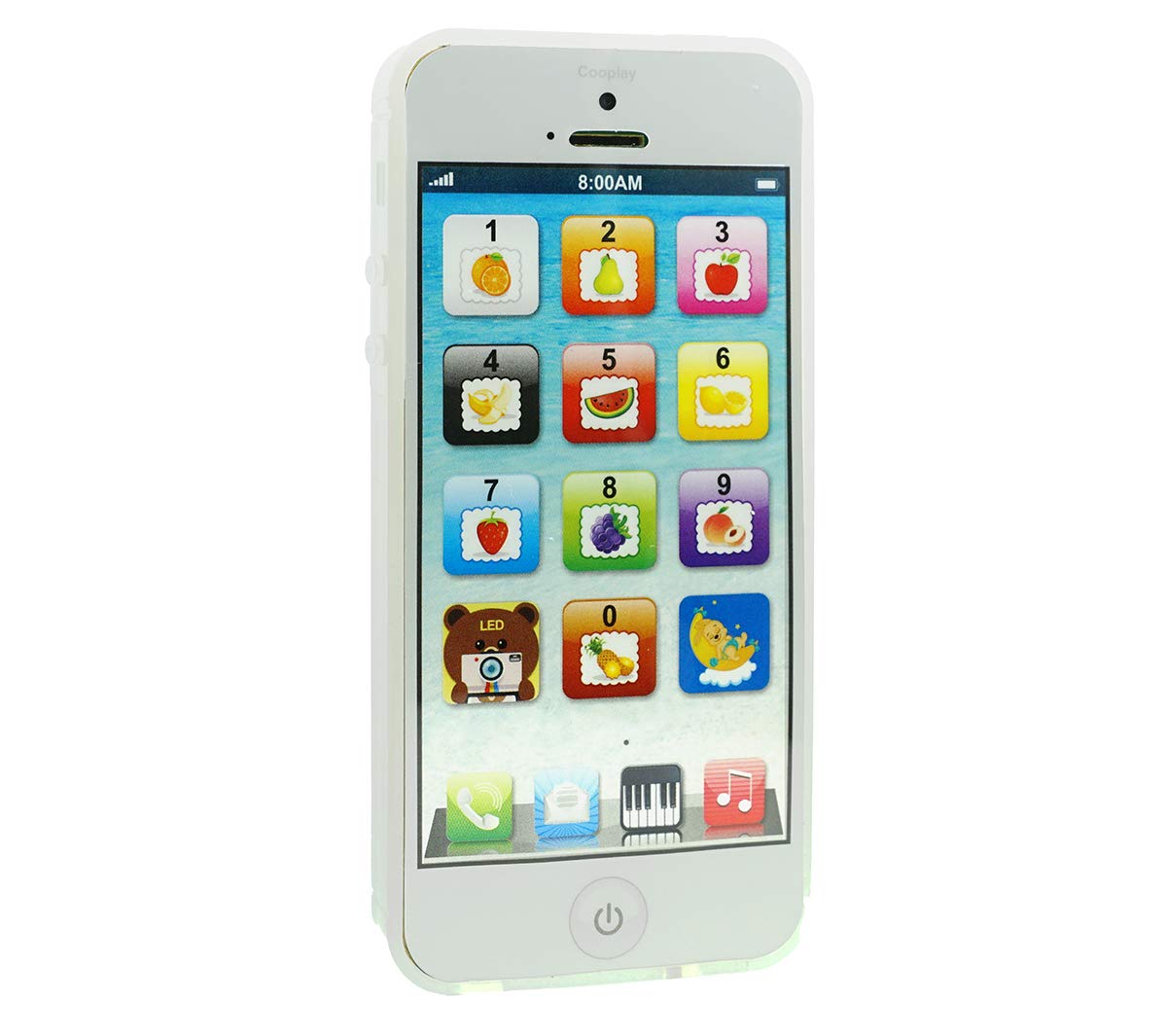 Cooplay White Smart Phone Toy Music Lullaby YPhone Song Touch Screen USB Recharable Cell Phone Learning English Mobile for Toddl