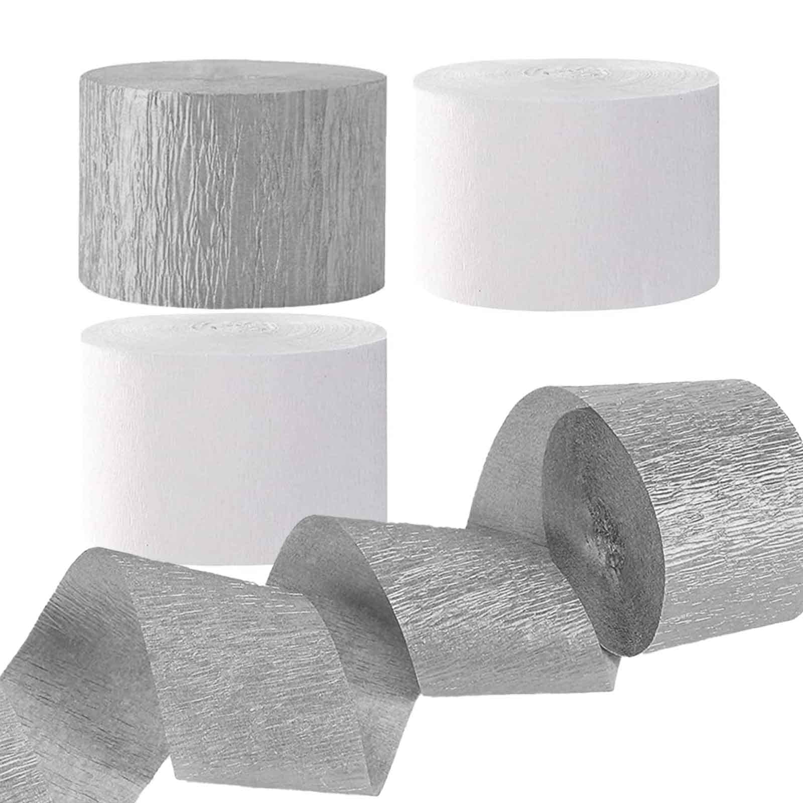 AIM & GGKK Wedding Crepe Paper Streamers(White and Silver) 1.8 Inch Widening 6 Rolls Party Streamer Festival Party Decorations,a