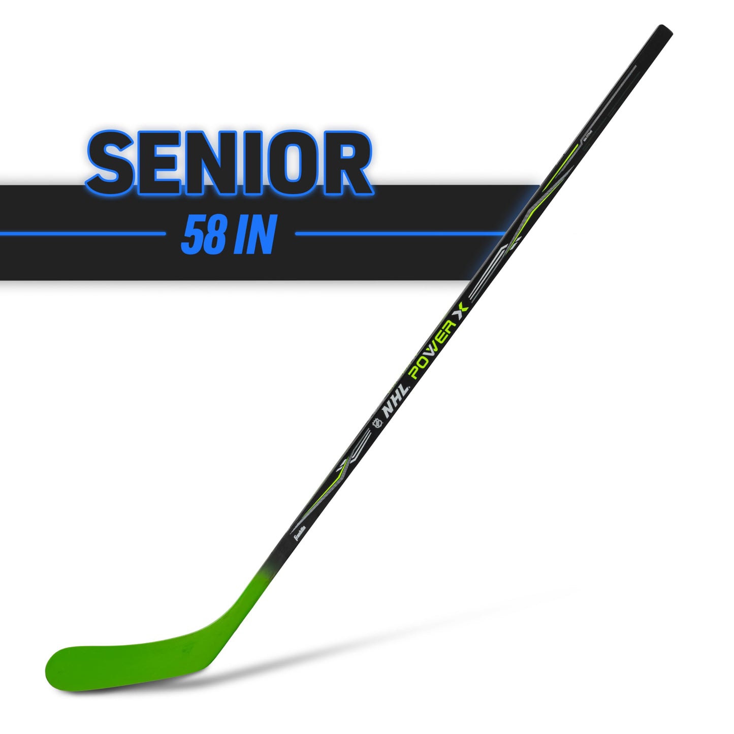 Franklin Sports Street Hockey Sticks - Power X Junior Street Hockey Stick - Wood and Fiberglass Shaft - ABS cutting edge - One Piece Stick - 58 Left Handed