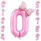 40 Inch Number 0 Balloon With Bow Pink Happy Birthday Jumbo Number Balloon For Girls Daughter Birthday Decorations Party Supplie