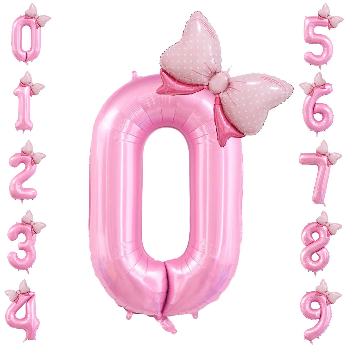 40 Inch Number 0 Balloon With Bow Pink Happy Birthday Jumbo Number Balloon For Girls Daughter Birthday Decorations Party Supplie