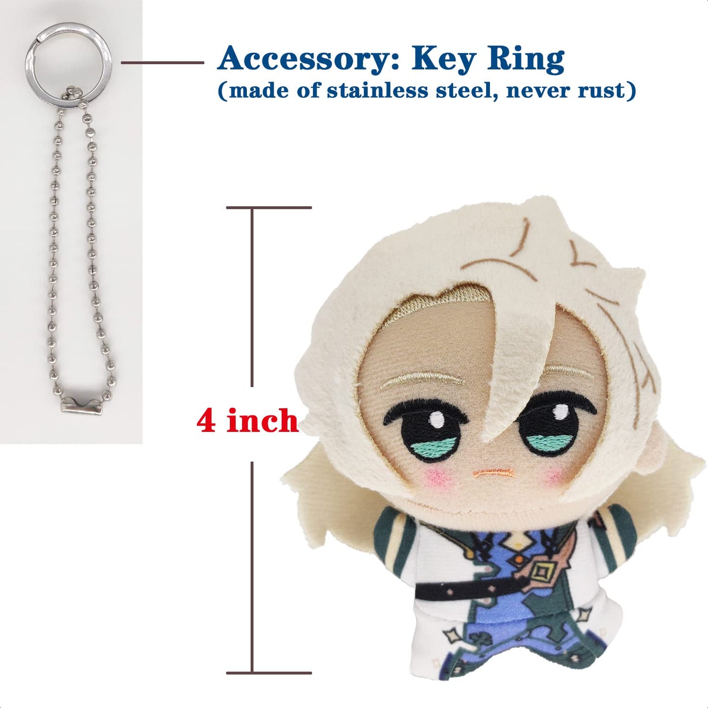 Kooliya Small Size Genshin Impact Figure Plush Doll - Albedo (4 Inch), Keychain Anime Figure Soft Stuffed Gift For Game Fans (Al