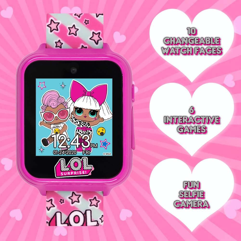 L.O.L. Surprise! Accutime Kids Hot Pink Educational Touchscreen Smart Watch Toy For Girls, Boys, Toddlers - Selfie Cam, Learning