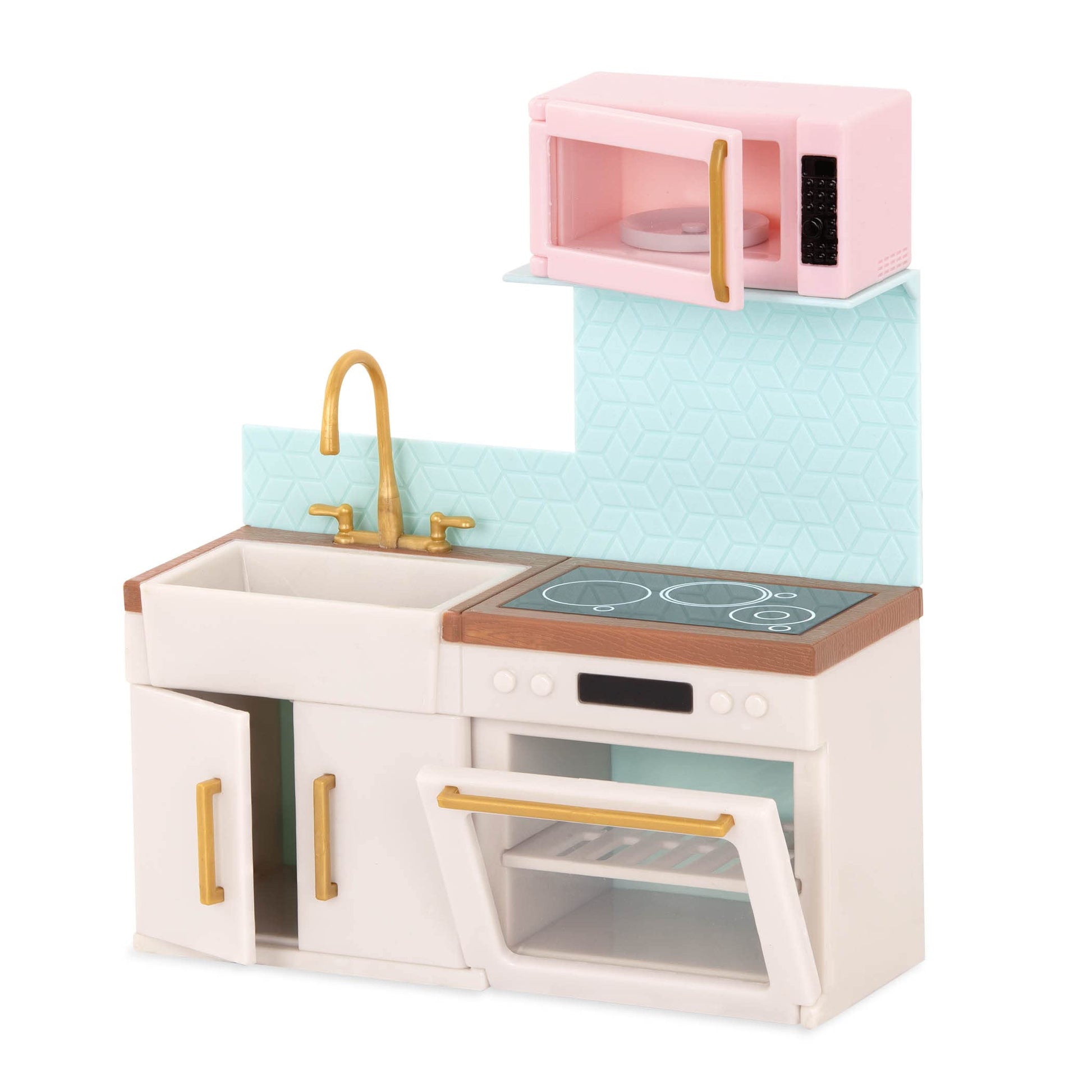 Lori Dolls - Backsplash Urban Kitchen - Kitchen Set For Mini Dolls - Dollhouse Furniture & Accessories For 6-Inch Dolls - Oven, 