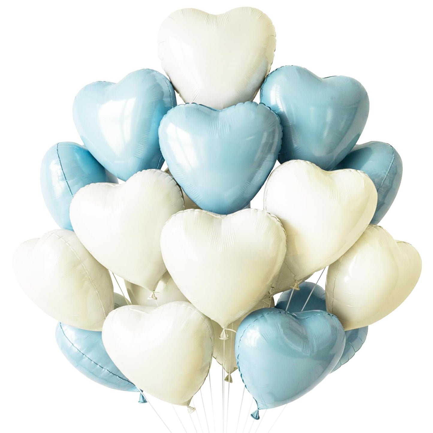 TONIFUL 30Pcs 18 Inch Light Blue Cream White Balloons Pastel Blue Heart Shape Foil Mylar Banners Decoration for Birthday Valenti