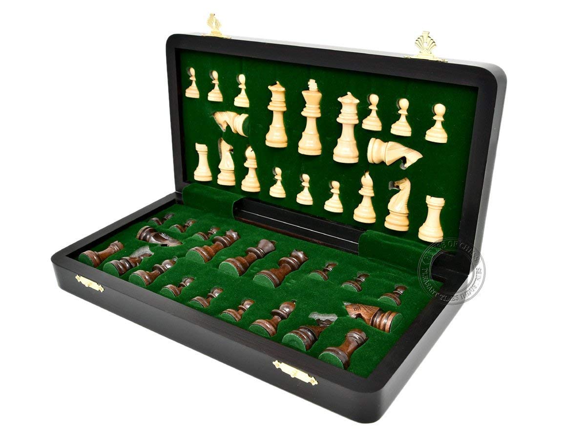 House Of Chess - 12 Inches Wooden Magnetic Folding Travel Chess Set/Board - 2 Extra Knights, 2 Extra Pawns, 2 Extra Queens & Algebraic Notation - Handmade - Premium Quality