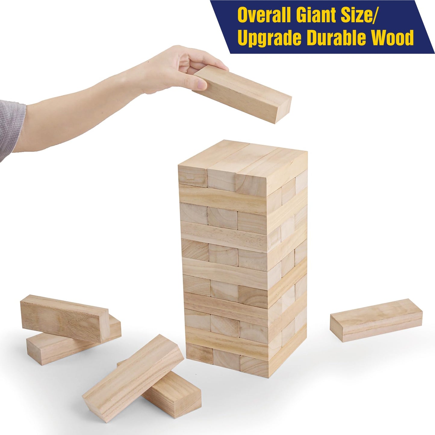 Offelec Large Tumble Tower Game, Giant 54 Wooden Blocks Lawn Yard Games With Carry Bag Outdoor Timber Stacking Game For Hallowee