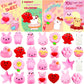 Dinesil 28 Packs Valentine'S Kawaii Mochi Squishy Toys With Cards, Mini Squishy Animal Squishies Stress Relief Toy For Kids Vale