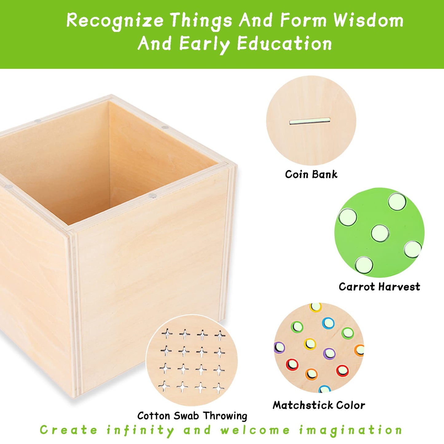 4-In-1 Montessori Wooden Toy For 1+ Year Old,Wooden Play Kit Kids Toy Box - Carrot Harvest Games, Infant Coin Box, Fine Motor Skills Toys And Cotton Swab Drop Game Box,Gift For Babies 6-12 Month