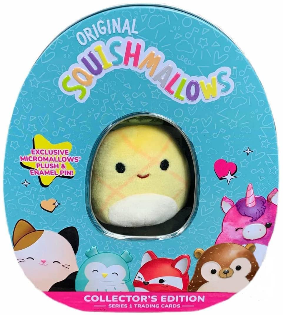 Squishmallows Official Kellytoy Collector 'S Tin Set With Micromallow Exclusive Pin And Trading Cads Choose Your Favorite Or Col