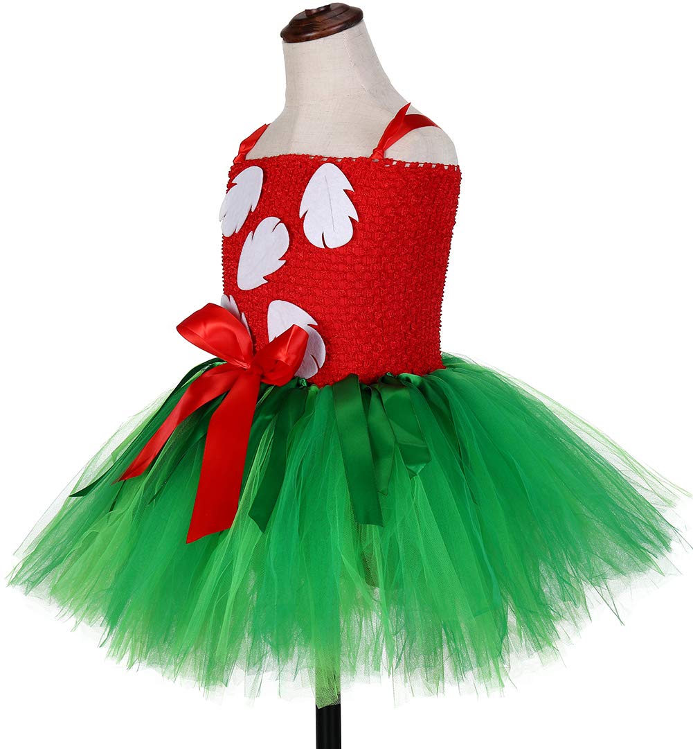 Tutu Dreams Summer Hawaiian Red Green Tutu Dress for Girls 1-12Y with Tropical Fern Leaf Headband Luau Outfits Birthday Party Gifts